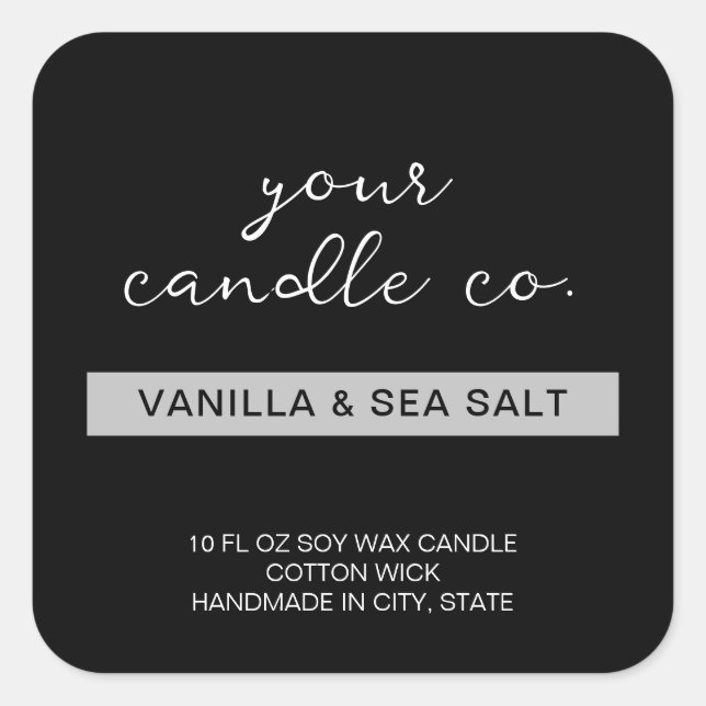 Etiqueta moderna de la vela negra mínima (Anverso)