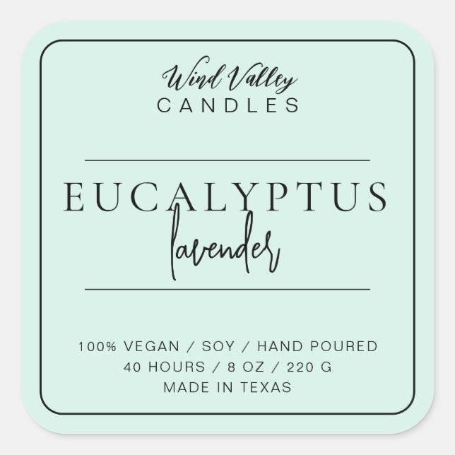 Etiqueta moderna de la vela verde de la menta mini (Anverso)
