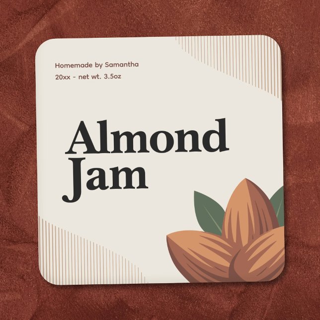 Etiqueta Moderna de Mermelada de Almendra  (Modern Almond Jam Label Sticker )