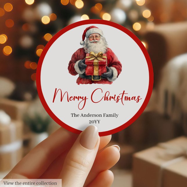 Etiqueta moderna de Navidad de Papá Noel minimalis (Minimalist Santa Claus Modern Christmas Label)