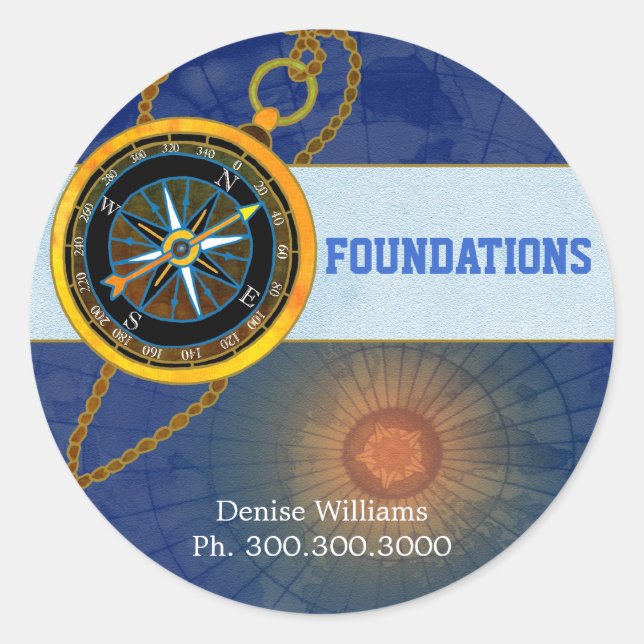 Etiqueta moderna de publicidad comercial de brújul (Anverso)