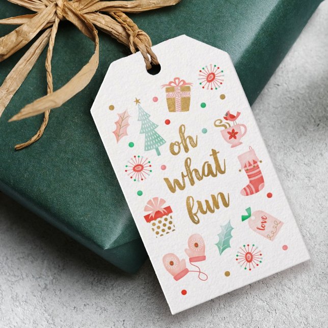 Etiqueta moderna de regalo de navidad (Festive Christmas holiday gift tags with the words, "oh What Fun!")