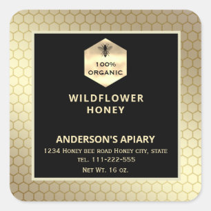 Etiqueta moderna de tarro de miel de abeja dorada