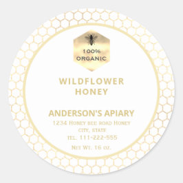Etiqueta moderna de tarro de miel de abeja dorada