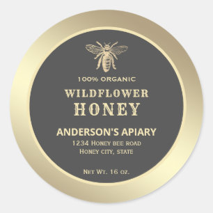Etiqueta moderna de tarro de miel de abeja dorada