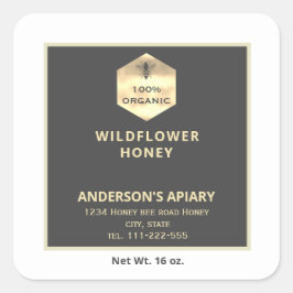 Etiqueta moderna de tarro de miel de abeja dorada