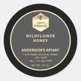 Etiqueta moderna de tarro de miel de abeja dorada