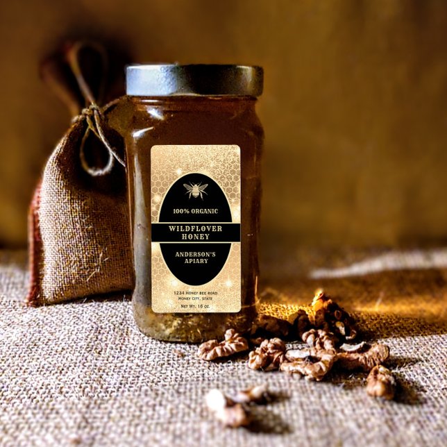 Etiqueta moderna de tarro de miel de abeja dorada (Subido por el creador)