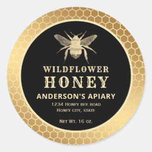 Etiqueta moderna de tarro de miel de abeja dorada