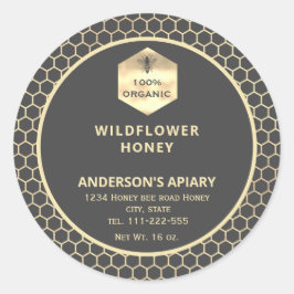 Etiqueta moderna de tarro de miel de abeja dorada