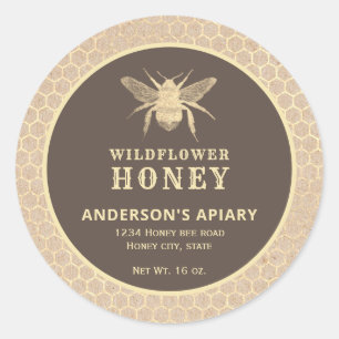 Etiqueta moderna de tarro de miel de abeja kraft