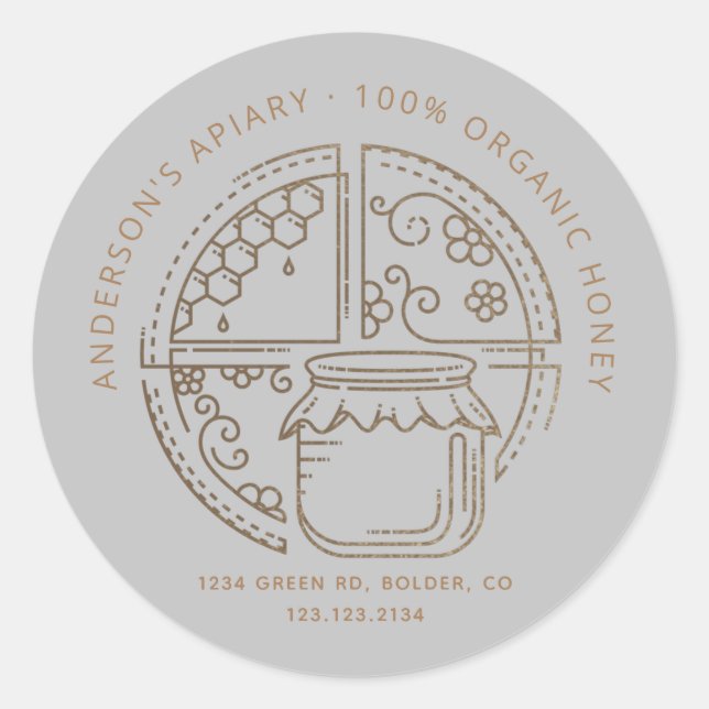 etiqueta moderna de tarro de miel de colmena (Anverso)
