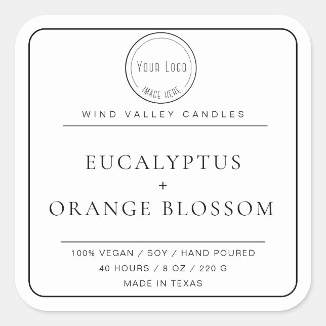 Etiqueta moderna de velas con el logo blanco negro (Anverso)