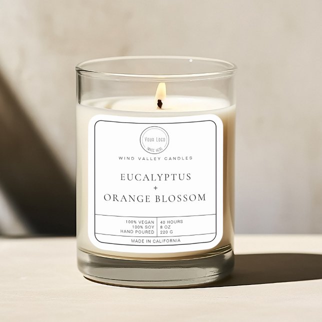 Etiqueta moderna de velas con el logo blanco negro (Modern minimalist candle jar label black and white simple with logo)