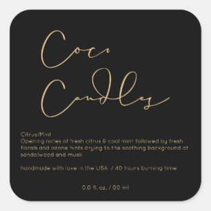 Etiqueta moderna de velas de productos negros con 