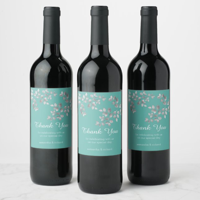 Etiqueta moderna de vino floral plateado (Botellas)