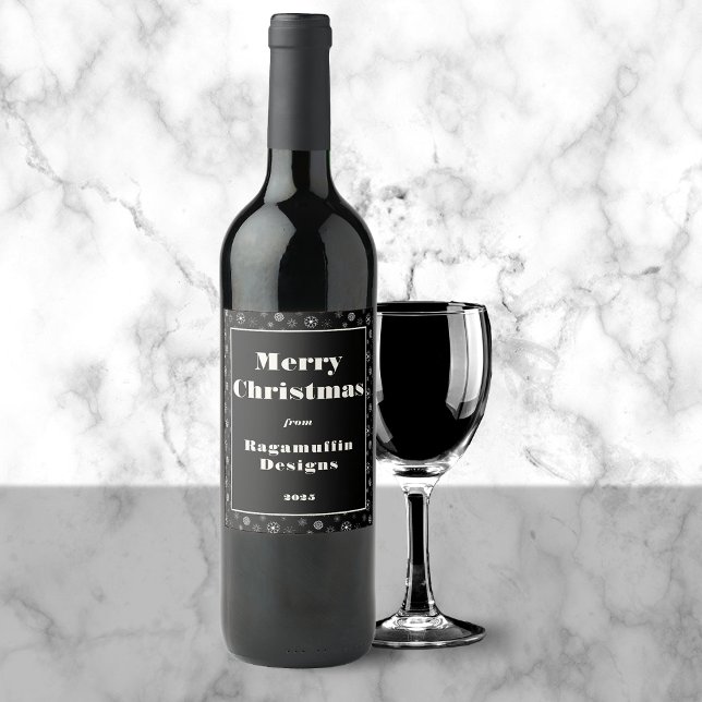 Etiqueta moderna de vino negro para la navidad de  (Green & Gold Wine Label Black)