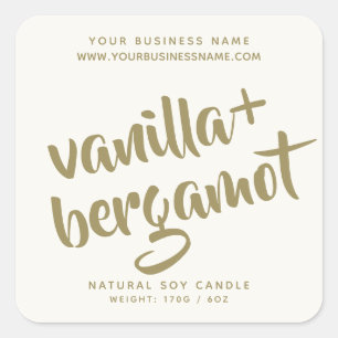 Etiqueta moderna del producto con velas de marfil