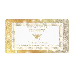Etiqueta moderna del tarro de miel de abeja dorada