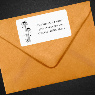 Etiqueta Moderna dirección Boho Black & White Retro Mushroo