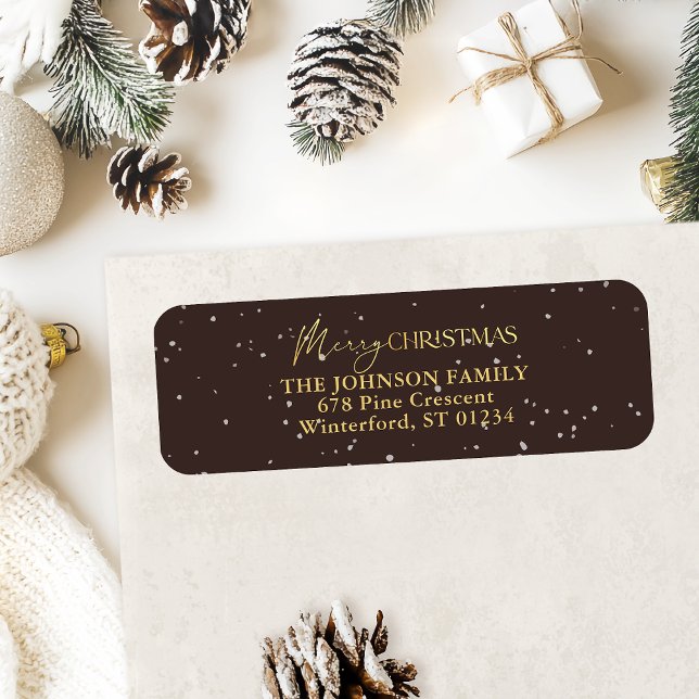 Etiqueta Moderna dirección de navidad en negro y oro (Subido por el creador)