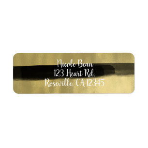 Etiqueta Moderna Glam Negra y Dorada Pintura Stroke Stripe
