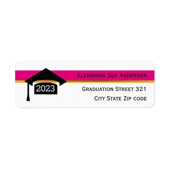 Etiqueta Moderna graduación rosa caliente 2021 gorra negro, (Frente)