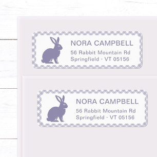 Etiqueta Moderna Lavender Bunny Gingham Dirección de Retorn
