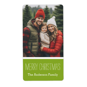 Etiqueta Moderna Lime Merry Christmas One Photo