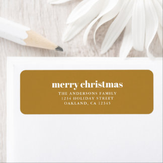 Etiqueta Moderna Minimalista Mustard Gold Feliz Navidad