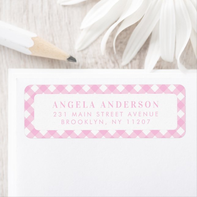 Etiqueta Moderna Moda Pastel Rubor Rosa Gingham Plaid Check (In situ)