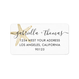 Etiqueta Moderna playa de Starfish Nautical Gold RSVP