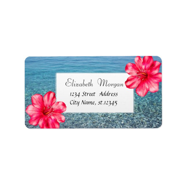 Etiqueta Moderna playa tropical, mar, Hibiscus (Frente)