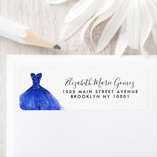 Etiqueta Moderna Purpurina real de plata azul Gown Quincean (In situ)