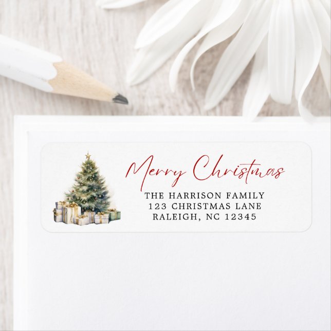 Etiqueta Moderna y elegante acuarela Árbol de Navidad (In situ)