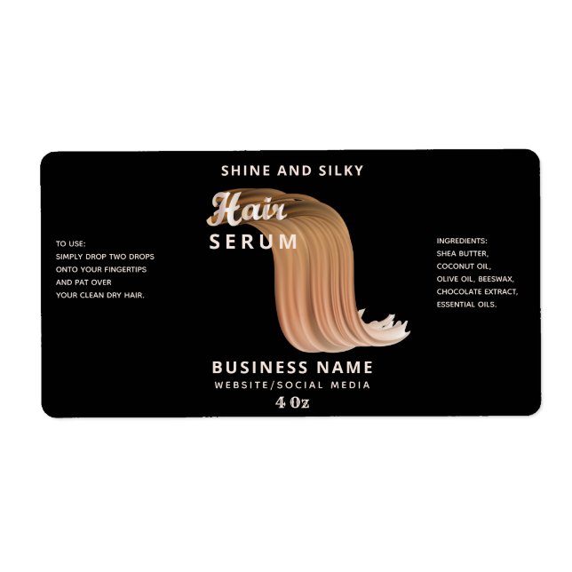 Etiqueta moderna y elegante del suero del pelo (Frente)
