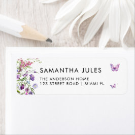 Etiqueta Modernas mariposas dirección de retorno morado flo