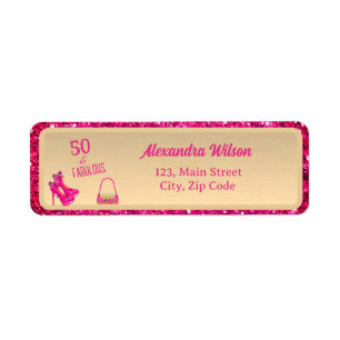 Etiqueta Moderno 50 y fabuloso Purpurinoso rosado de tacone