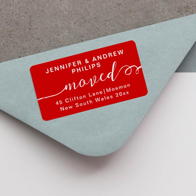 Etiqueta Moderno Dirección Nueva Familia Rojo Blanco Script (Subido por el creador)