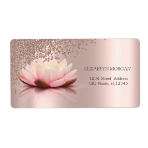 Etiqueta Moderno Elegante Estiloso Lotus de Oro Rosa Diaman
