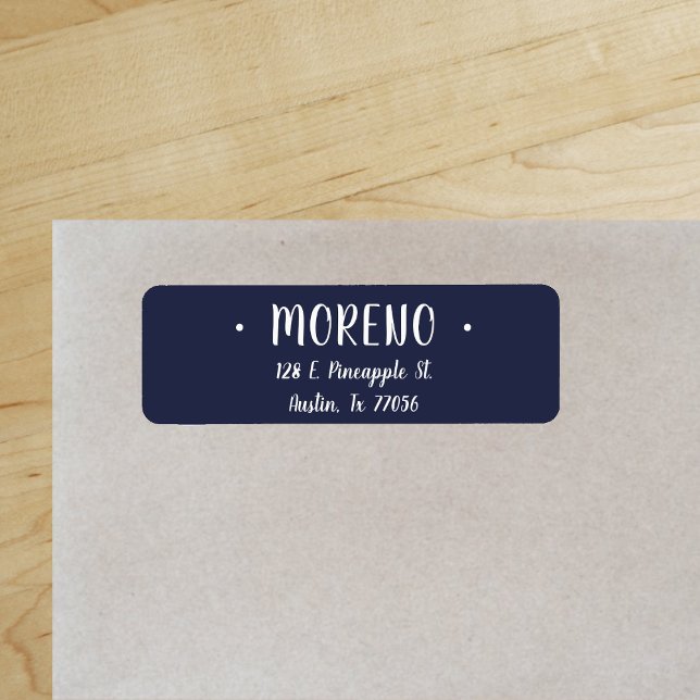 Etiqueta Moderno | Familia | Azul de medianoche | Dirección ("Everyday is abundantly beautiful." 
Sincerely Best Wishes from Lucky Design World)