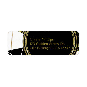 Etiqueta Moderno Glam Deco Negro Blanco Dorado Chic Fiesta