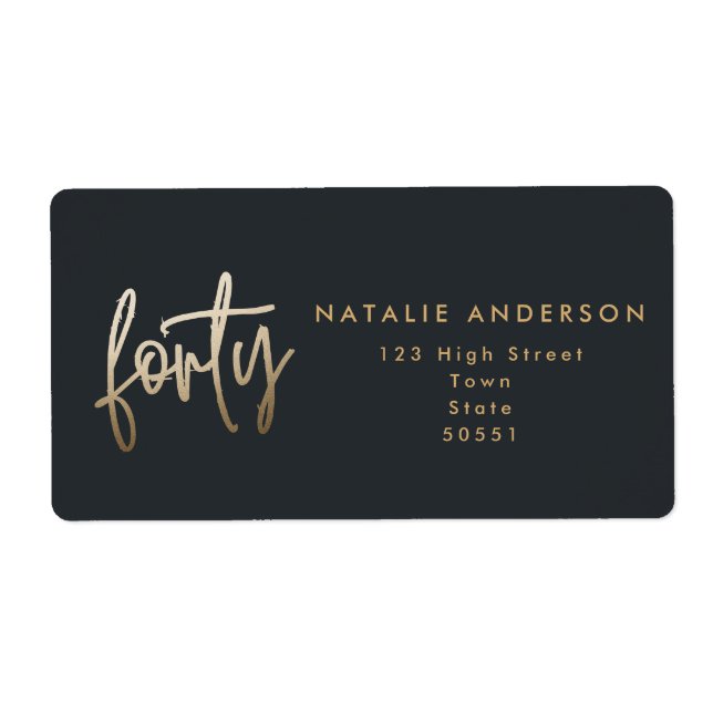 Etiqueta Moderno guión elegante de 40 años simple (Frente)