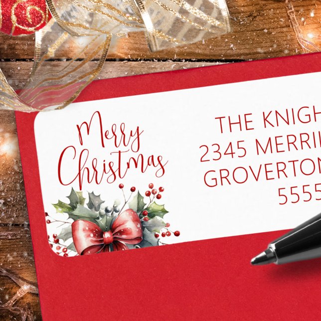 Etiqueta Moderno guión navideño rojo (Subido por el creador)