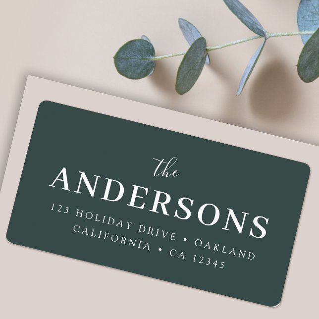 Etiqueta Moderno Minimal Elegante | Nombre verde del bosque (Elegant return address labels by Guava, perfect for christmas, weddings and everyday mail)