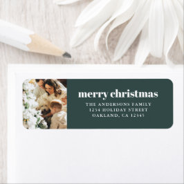 Etiqueta Moderno Minimalista con foto Verde Feliz Navidad