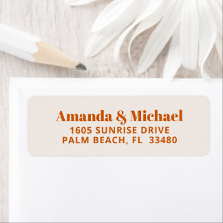 Etiqueta Moderno Naranja Minimalista quemado y Ecru Beige