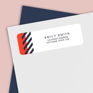 Etiqueta Moderno Naranja y franjas azules oscuras dirección