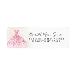 Etiqueta Moderno Purpurina Rubor Rosa Gold Gown Quinceanera