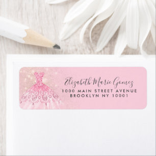 Etiqueta Moderno Purpurina Rubor Rosa Gold Gown Quinceanera